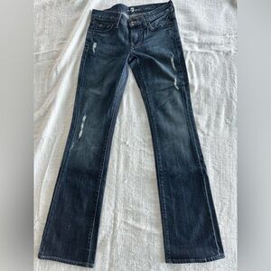 7 For All Mankind Dark Blue Distressed Bootcut Jeans